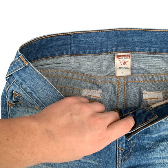 VINTAGE True Religion Jeans Size 34 STRAIGHT Blue - Picture 3 of 6